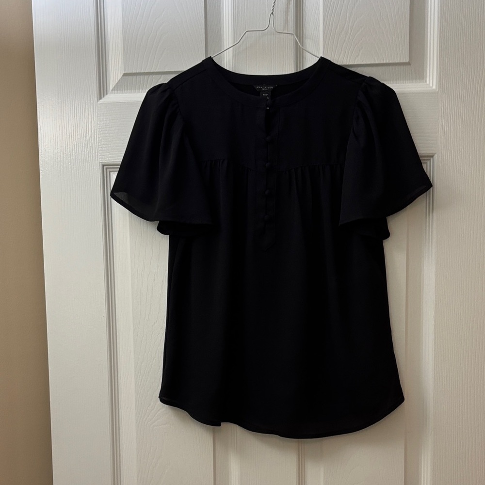 Ann Taylor Black Flutter Sleeve Blouse
